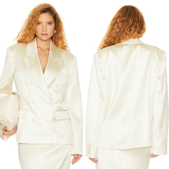 Helsa Heavy Satin Double Breasted Jacket in Bone Size XS NEW! New with tags! - Picture 2 of 12